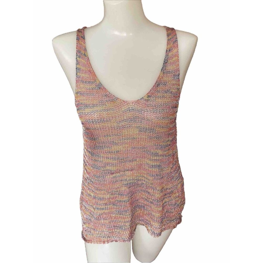 NWT Paradis Miss Boho Crochet Cover Up Tunic Tank Camo Red Yellow Silver L / XL